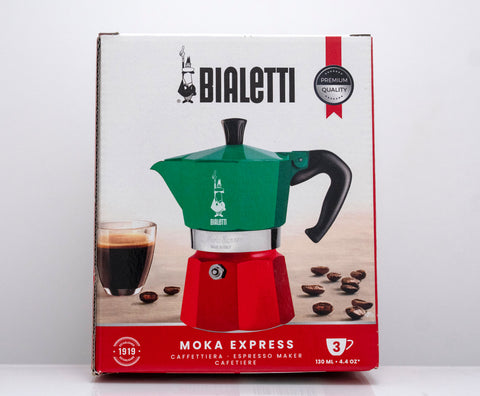 Bialetti Moka Express – 3 Cup Stovetop Espresso Maker Italian Tricolor Edition